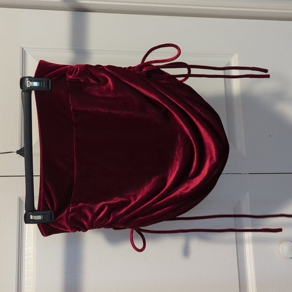 Halara red velvet side runch skirt with built in shorts
